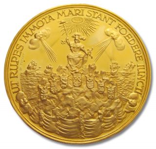 Huge 60mm 23.  66 Crt Gold Medal,  1964,  Netherlands,  Com.  500 Years States General photo