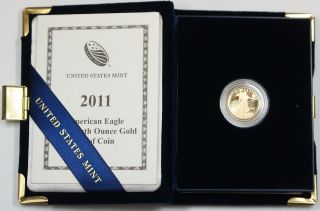 2011 - W $5 Dollar Proof American Gold Eagle 1/10 Oz Coin With photo