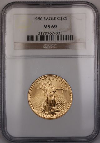 1986 $25 1/2 Oz American Gold Eagle Coin Ngc Ms - 69 Nearly Perfect Gem Age photo