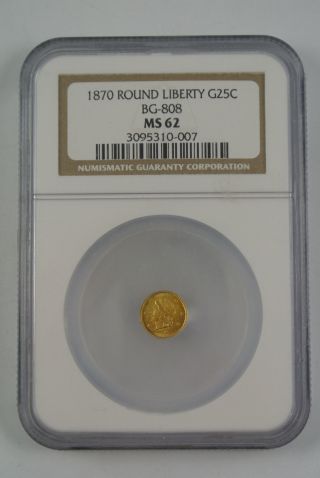 1870 Round Liberty $1 Coin G25c Bg - 808 Ms 62 photo