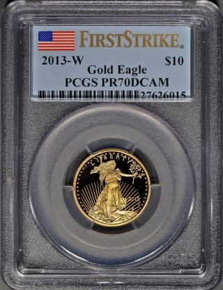 2013 - W American Gold Eagle $50 1/4 Ounce Pcgs Pr70dcam Stunning photo