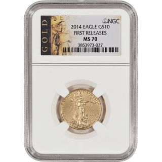 2014 American Gold Eagle (1/4 Oz) $10 - Ngc Ms70 - First Releases - Gold Label photo