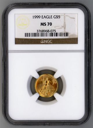 1999 $5 American Gold Eagle Ngc Ms70 photo