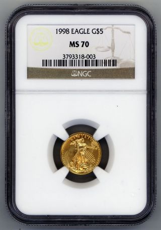 1998 $5 American Gold Eagle Ngc Ms70 photo