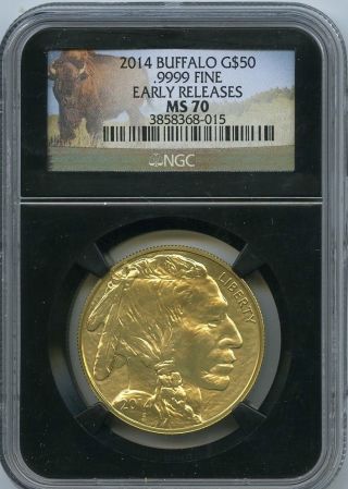 2014 $50 (1 Oz. ) State Gold Buffalo Ngc Ms 70 Early Release photo
