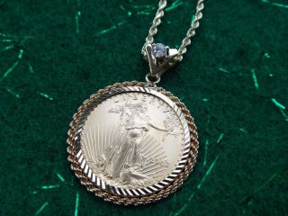 2003 Us $25 Gold American Eagle Coin (1/2oz) Pendant - 14k Yellow Gold Rope photo