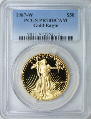 1987 - W Pcgs Pr70 Proof Gold Eagle - One Ounce Gold (1 Ozt) - $50 Dcam photo