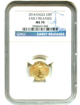 2014 Gold Eagle $5 Ngc Ms70 (early Releases) American Gold Eagle Age photo