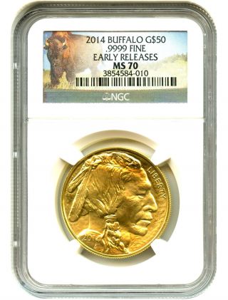 2014 American Buffalo $50 Ngc Ms70 (early Releases) Buffalo.  999 Gold photo