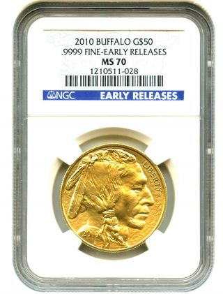 2010 American Buffalo $50 Ngc Ms70 (early Releases) Buffalo.  999 Gold photo