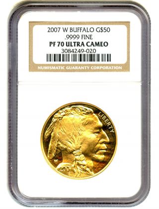 2007 - W American Buffalo $50 Ngc Proof 70 Dcam Buffalo.  999 Gold photo