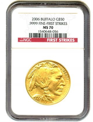 2006 American Buffalo $50 Ngc Ms70 (first Strike) Buffalo.  999 Gold photo