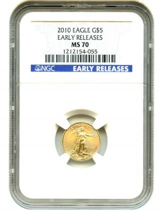 2010 Gold Eagle $5 Ngc Ms70 (early Releases) American Gold Eagle Age photo