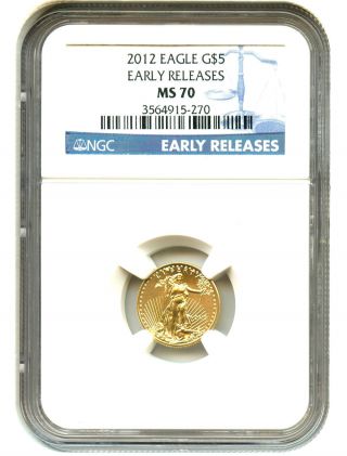 2012 Gold Eagle $5 Ngc Ms70 (early Releases) American Gold Eagle Age photo