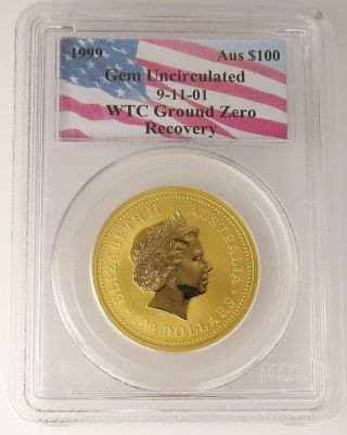 1999 Wtc 911 Ground Zero Trade Center $100 Nugget 1 Oz Gold Coin Certified Pcgs photo