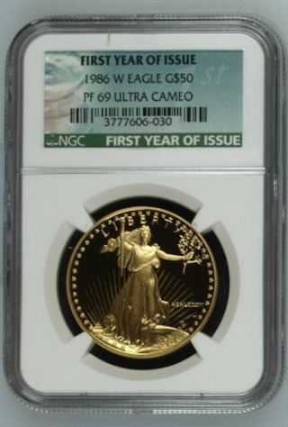 1986 W $50 Gold Proof Eagle Ngc Pf 69 Ultra Cameo - First Year Issue photo