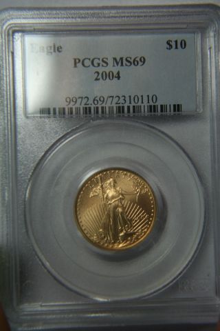 2004 American Gold Eagle $10 1/4 Ounce Coin - Pcgs Ms69 photo