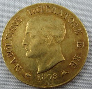 Italy Kingdom Of Napoleon 40 Lire 1808m 12.  9 G 0.  3733 Oz.  0.  900 Gold.  Coin. photo