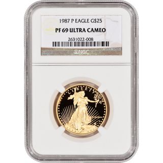 1987 - P American Gold Eagle Proof (1/2 Oz) $25 - Ngc Pf69 Ucam photo