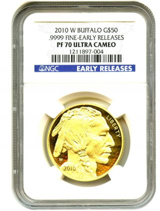 2010 - W American Buffalo $50 Ngc Proof 70 Dcam (early Releases) Buffalo.  999 Gold photo
