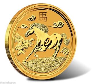 One (1) 2014 Australia 1/10 Troy Oz.  9999 Gold Lunar Year Of Horse $15 Coin photo