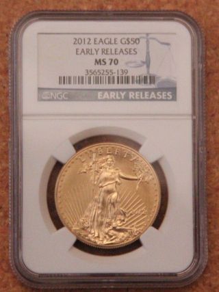 2012 American Gold Eagle G$50 Early Releases Ngc Ms70 1oz $50 Blue Label photo