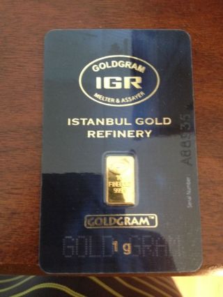 1 Gram 999.  9 Gold Bullion Bar photo