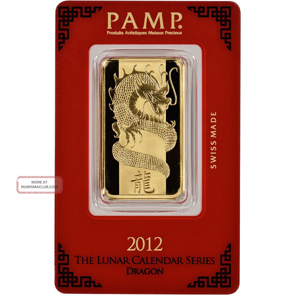 1 Oz. Gold Bar - Pamp - Year Of The Dragon - 999. 9 Fine In Assay