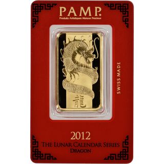 1 Oz.  Gold Bar - Pamp - Year Of The Dragon - 999.  9 Fine In Assay photo