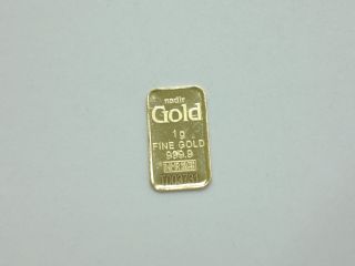 1 Gram Gold Bar 999.  9 Pure Nadir Refinery W/ Serial In Case photo