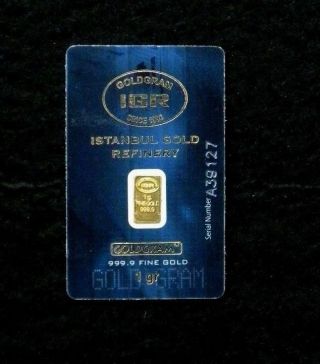 Igr Istanbul Gold Refinery 1 Gram 999.  9 Fine Gold Bar photo