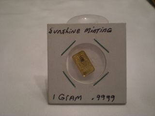 1 Gram Fine Gold Bar.  9999 - Sunshine Minting photo