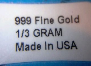 Gold 1/3 Gram Pure 24k Bar.  999 Fine Bar / photo