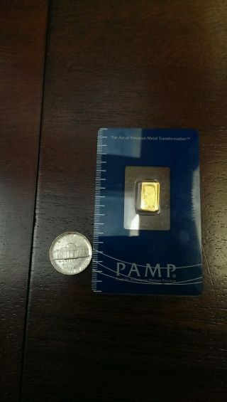 1 Gram Pamp Suisse Gold Bar.  9999 Fine (in Assay) photo