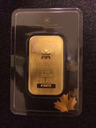 1 Oz Soild Gold Bar 9999.  Pur Royal Canadian photo
