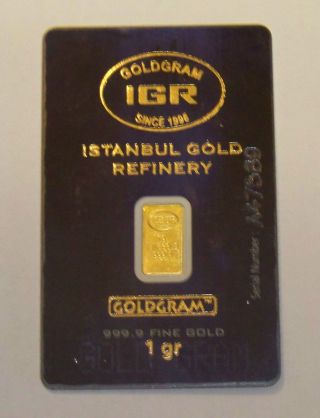 1 G Gram Gold Bar Goldgram Istanbul Gold Refinery 999.  9 Gold Ingot photo