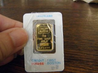 Credit Suisse Gold 5 Gram 999.  9 First Boston Ingot Card 834375 photo