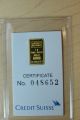 2x Credit Suisse 1 Gram.  9999 Gold Bar - With Assay Certificate Kg11 Gold photo 3