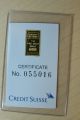 2x Credit Suisse 1 Gram.  9999 Gold Bar - With Assay Certificate Kg8 Gold photo 3