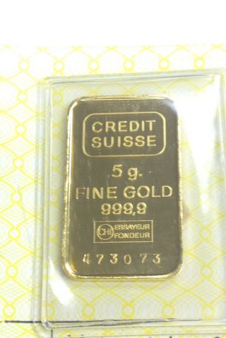5 Grams Credit Suisse 24k Fine Gold Ingot photo