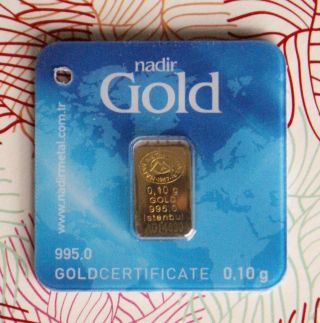 9995 Nadir Gold Bar 0.  10 Gram Pure Gold Bullion (great Investment Starter) photo