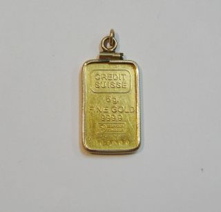 5 Gram Credit Suisse 9999 Fine Gold Bar With 14k Bezel/bale As A Pendant 425 - S photo