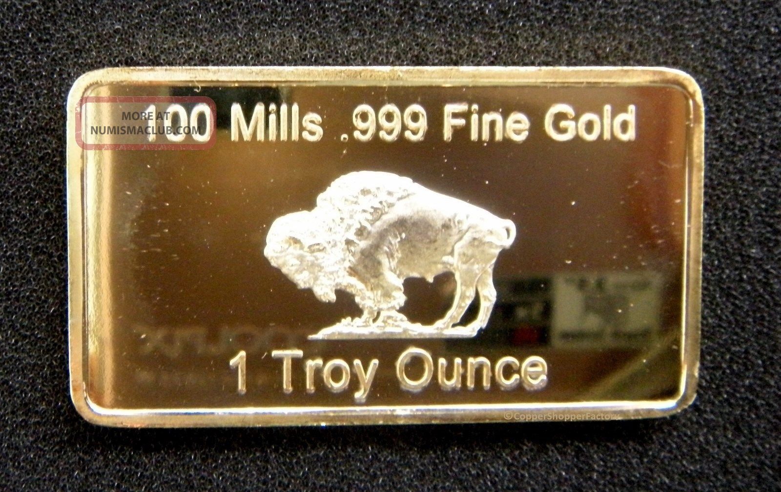 Gold Bar 1 Oz American Buffalo 100 Mills 999 24k 1 Ounce Fine 