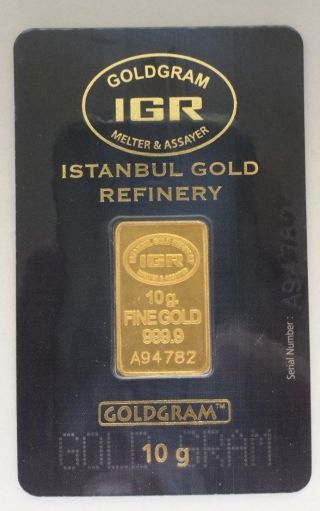 10 Gram 999.  9 24k Gold Bullion Bar Lmba Certified photo