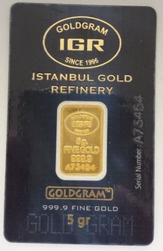 5 Gram 999.  9 24k Gold Bullion Bar With Lmba Certificate photo