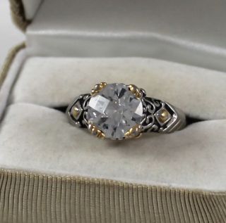 Palladium With 10k Yellow Gold Solitaire Crystal Ring Size 9.  25 Weighs 6 Grams photo