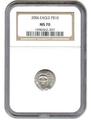 2006 Platinum Eagle $10 Ngc Ms70 Statue Liberty 1/10 Oz photo