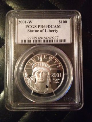 2001 - W Platinum Eagle $100 Pcgs Pr69 Dcam Statue Liberty 1 Oz photo