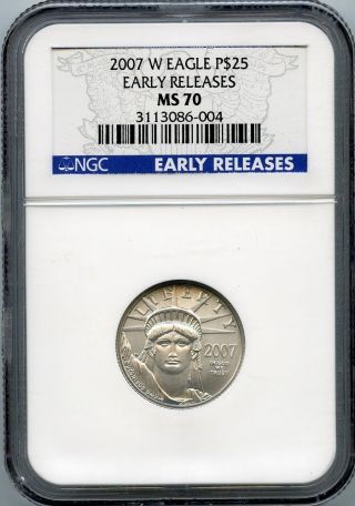 2007 W $25 (1/4 Oz) State Platinum Eagle Ngc Ms70 Early Release photo