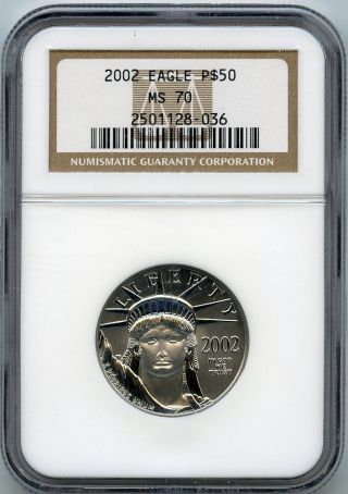 2002 $50 (1/2 Oz) State Platinum Eagle Ngc Ms70 photo